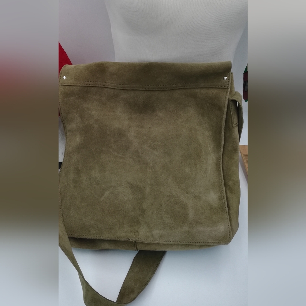 Men's Suede Messenger Bag in Olive Green